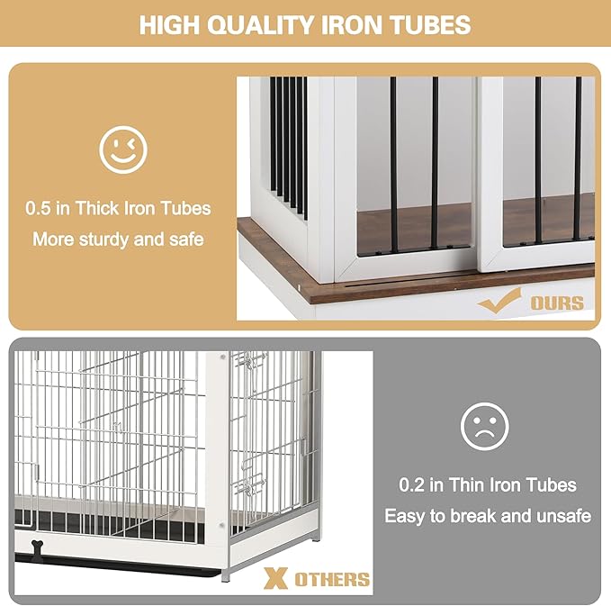 Sunseen Dog Crate Furniture with Divider,Wooden Dog Kennel End Table,Large Breed Dog House Indoor for One Large Dog or Two Small Dogs,Double Doors,47''W*24''D*35''H,White