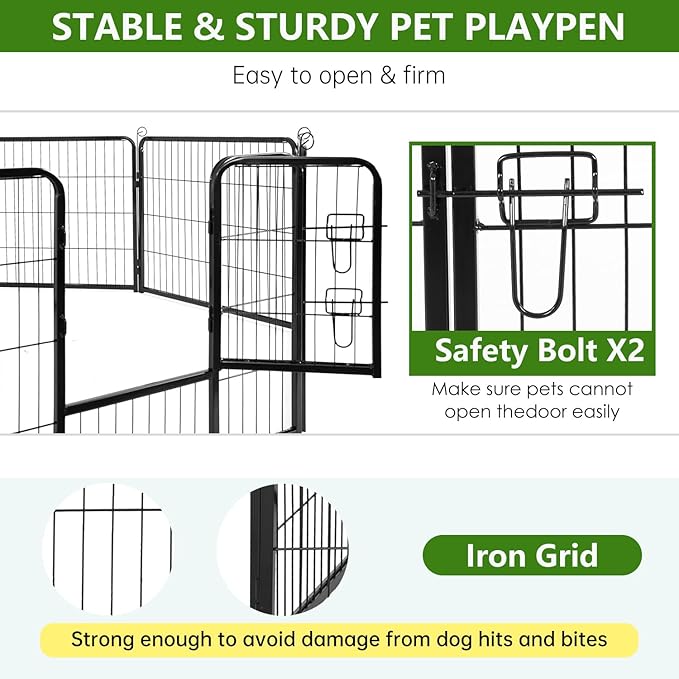 BestPet | Dog Playpen | 40 Inch, 8 Panels | Heavy Duty Metal Pet Exercise Pen | Indoor Outdoor Fence Panels | Rust-Resistant, Removable, Tool-Free Setup | Anti-Skid, Expandable Design
