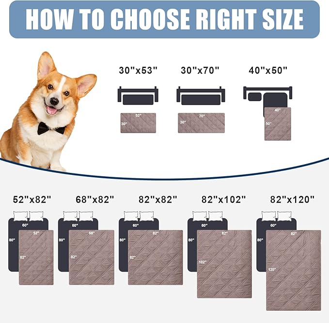 Smiry Waterproof Dog Bed Cover Pet Blanket, Soft Washable Dog Blanket for Furniture Bed Couch Sofa Reversible, Checkered (30"x70", Greyish Brown/Brown)