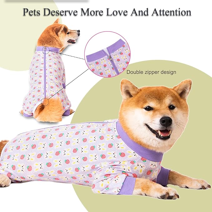 Dog Recovery Suit for Small Medium Large Dogs, Pet Onesie After Surgery Comfort Dog Bodysuit Anti Licking (3X-Large, Purple Bunny)