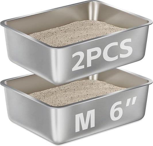 Stainless Steel Litter Box 2 Pack,Metal Litter Box for Cats Easy to Clean,Cat LitterBox for Kitty/Kitten Rabbit Litter Pan,Non Stick, No Smell