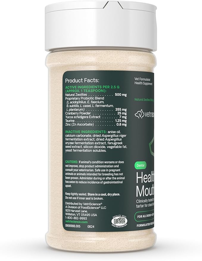 VetriScience Dental Care Powder, Perio Support Clinically Tested Dental Supplement for Small, Medium and Large Breed Dogs, Freshen Breath, Control Plaque and Tartar, Oral Health, 4.2 oz