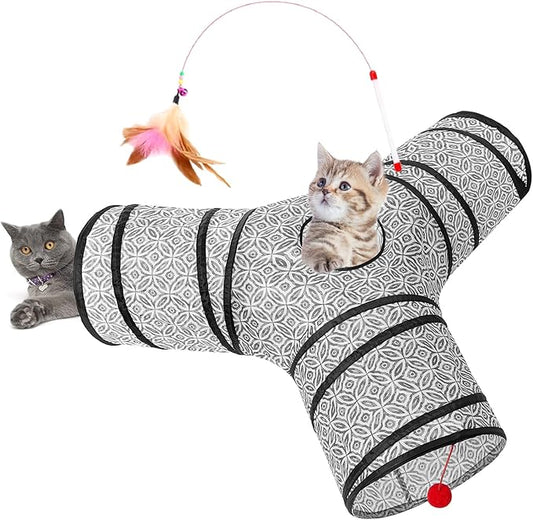 Tempcore 3-Way Collapsible Cat Tube Toys, Kitty Tunnel with Peek Hole, Ball for Cats & Kittens