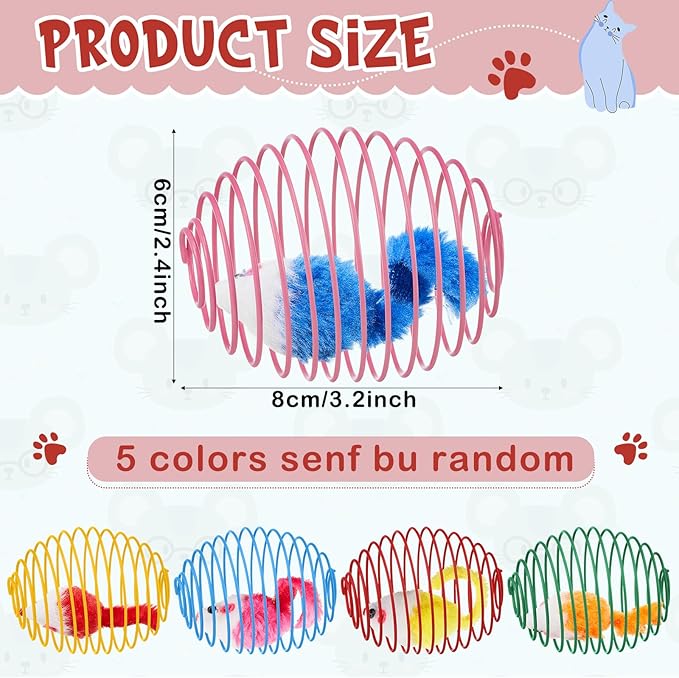 Jecery 5 Pcs Cat Spring Balls Stretchable Springs Toys Rolling Balls Colorful Playful Coils Interactive Spring Action Toy Caged Rats for Kitten Cat Pet Supplies Indoor (Mouse,Bright Color)
