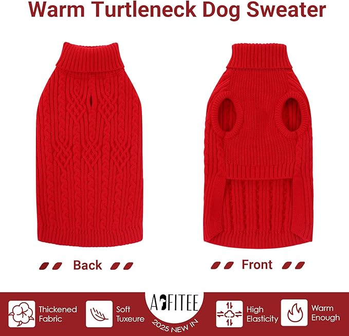 AOFITEE Dog Sweater, Medium Dog Sweater Girl Boy, Soft Turtleneck Pet Pullover for Winter Fall, Red Dogs Sweaters Dog Knitwear for Jack Russell, Mini Dachshund, Boston Terrier, Schnauzer, Red M