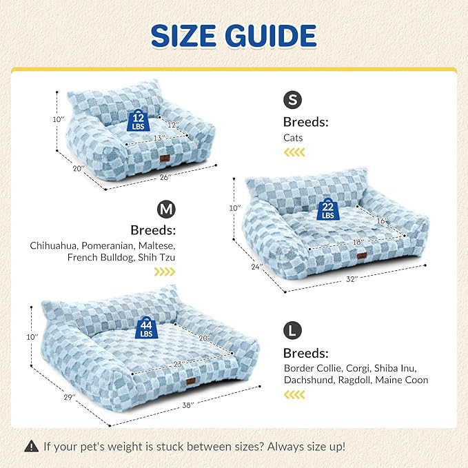 Cat Bed Cats Couch for Puppy and Kitten, Fluffy Pet Couch Small Dog Sofa Bed, Supportive Cat Sofa for Indoor Cats, Washable Cover & Non-Slip, 26 inch, Blue