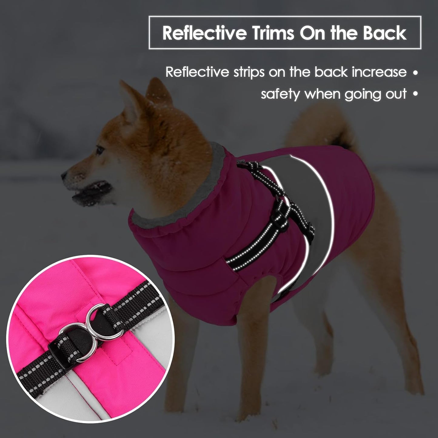 SUNFURA Dog Jacket, Large Dog Coat with Harness Built in, Warm Pet Winter Jacket Zippered Snow Coat with Furry Collar, Waterproof Fleece Snowsuit for French Bulldog, Hot Pink L