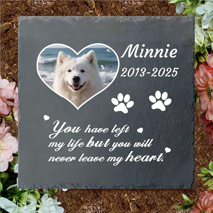 Dog Memorial Gifts for Loss of Dog, Personalized Pet Memorial Stone, Custom Dog Grave Marker with Name & Photo, Sympathy Gifts for Bereaved Pet Owners, Cemetery Decor (Style J)
