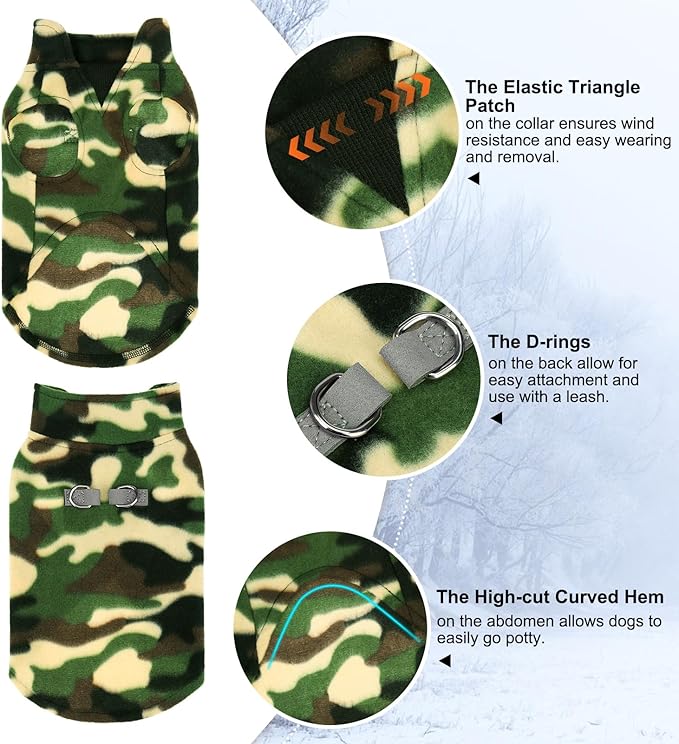 BEAUTYZOO Dog Fleece Vest Sweater Winter Jacket for Small and Medium Dogs with D-Ring Leash Cold Weather Coat Hoodie for XS S M Dogs Boy or Girls, Army Green S