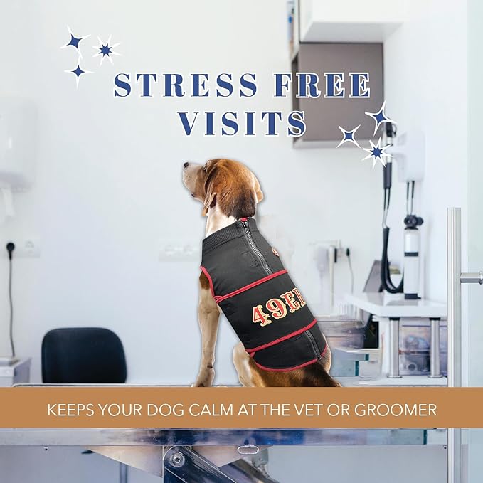 NFL SAN Francisco 49ERS Dog Anxiety Shirt Calming Soothing Solution Vest for Dogs/Cats with Anxiety, Fears, Fireworks, Loud Noises, Dark, Lonely Keeps Dogs Calm Feeling Safe, Relaxing Jacket, Large