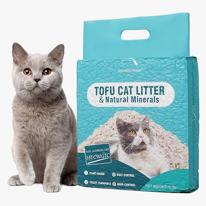 Plant-Based Cat Litter, Odor Control Quick Clumping Tofu Cat Litter, 6 lbs, Low Tracking Dust Control Lightweight Flushable Unscented Natural Kitty Litter