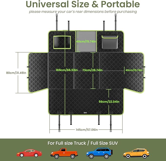 Back Seat Extender for Dogs 57 * 28.7 in, Waterproof Leather Fabric Dog Car Seat Cover for Back Seat, Foldable in The Car, Hard PVC Panels Bottom Support to 330 lbs, Full Coverage for Full Size Truck
