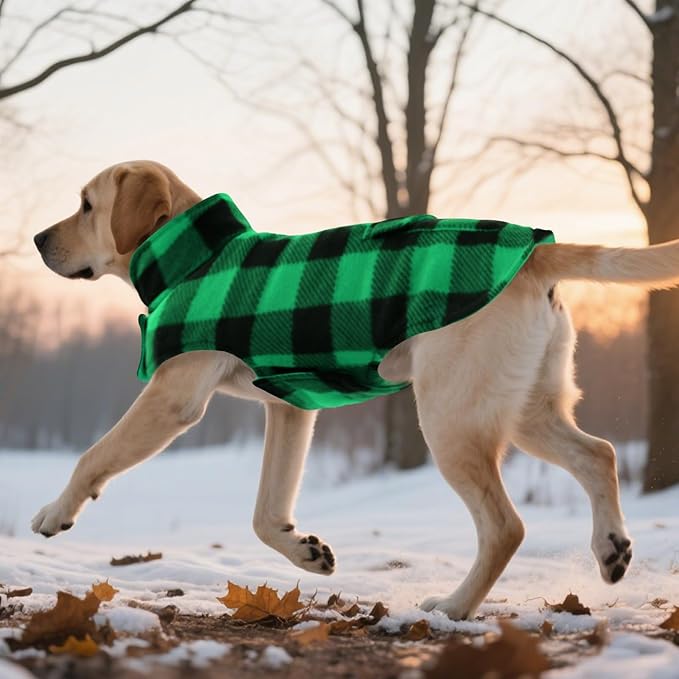 ASENKU Dog Winter Coat, Fleece Doggie Jacket Plaid Reversible Vest Waterproof Windproof Cold Weather Clothes for Small Medium Large Dogs (Green, XL)