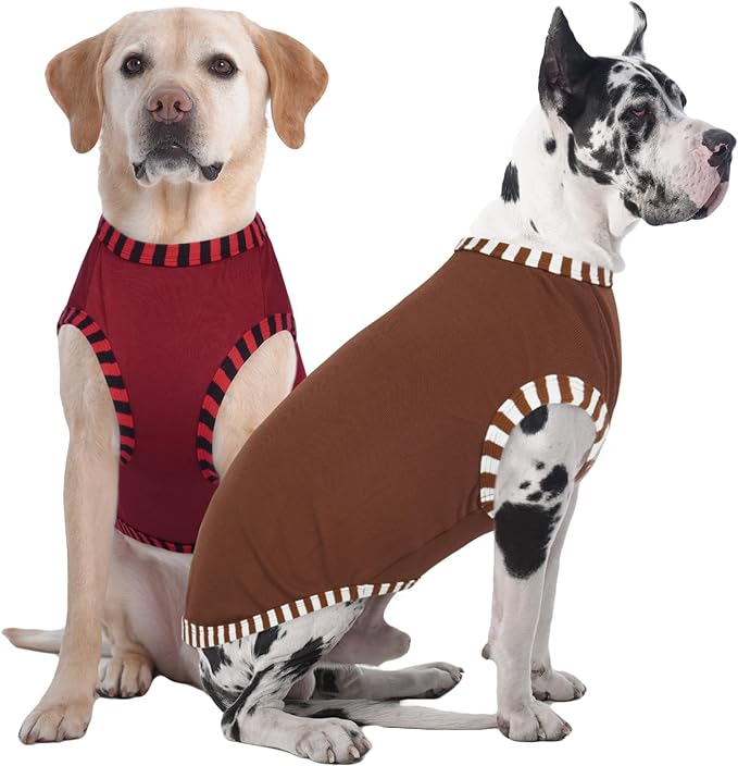 IECOii 2 Pack Great Dane Dog T Shirts | Comfortable Fabric Vest for Dogs with Sensitive Skin - Durable Fit - Spring, Summer, Fall Wear for Giant Breed, Coffee+DarkRed,5XL
