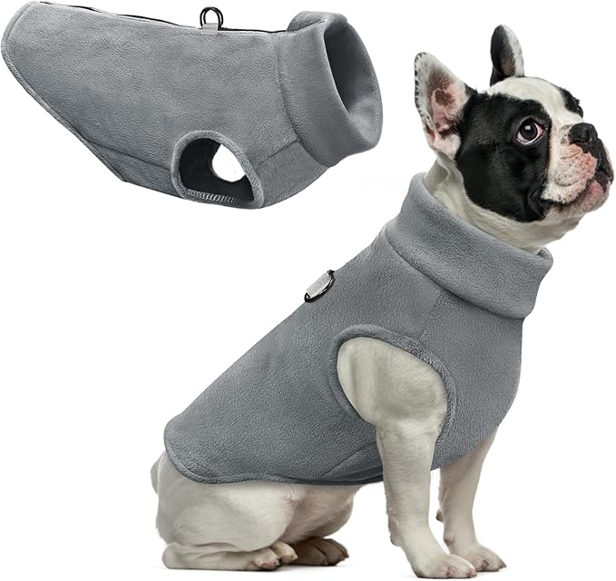 Idepet Dog Fleece Vest Sweater Zip Up Warm Pullover Dogs Jacket with D-Ring Leash Winter Cold Weater Coat Pet Sweatershirt Clothes Hoodie for Small Medium Dogs Boy Girl (Gray, XL)