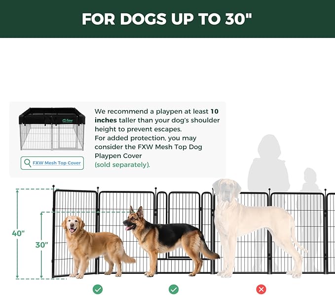 FXW Rollick Unleashed Dog Playpen for Indoor, Yard, RV Camping, 40 inch 24 Panels for Medium and Large Dogs, Black│Patented