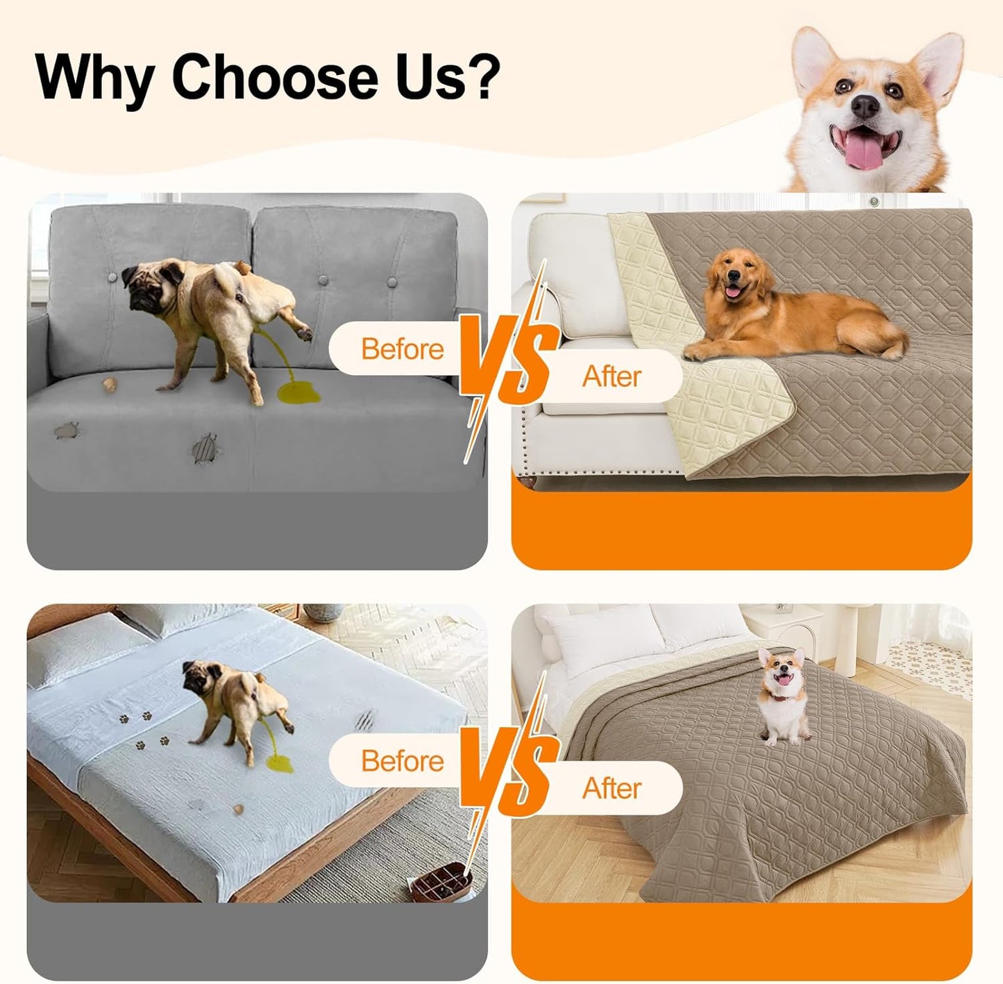 Smiry Waterproof Dog Blanket, 82x102 Inch Soft Pet Bed Cover Reversible, Washable Sofa Couch Furniture Protector for Small Medium Large Dog Puppy Cat, Geometric, Taupe/Beige