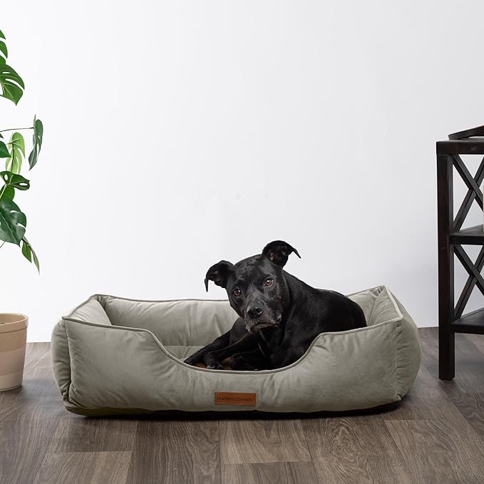 Modern Threads Luxury Dog Bed - Comfortable Tufted Velvet Cushion for Small to Large Dogs - Machine Washable - Durable & Cute Sleep Space for Pets - Pamper Your Pet with Cozy Beds - Light Grey