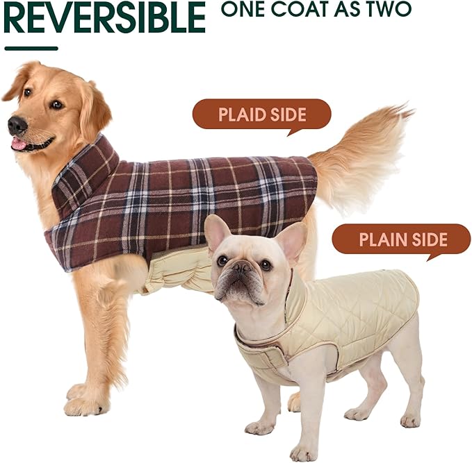 Kuoser Waterproof Dog Coat, Reversible Dog Jacket for Medium Dogs, Adjustable Durable Doggie Winter Coat Warm Puppy Cold Weather Apparel from Small to Large Breed, Brown M
