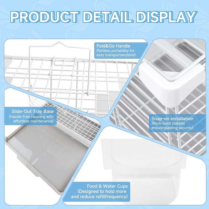 Small Bird Cage for Parakeets, Budgies & Canaries and More Small Birds - Lightweight Travel Birdcage & Bird Carrier with Handle, Stand, Removable Tray, Portable for Hanging, Outdoor Use, White