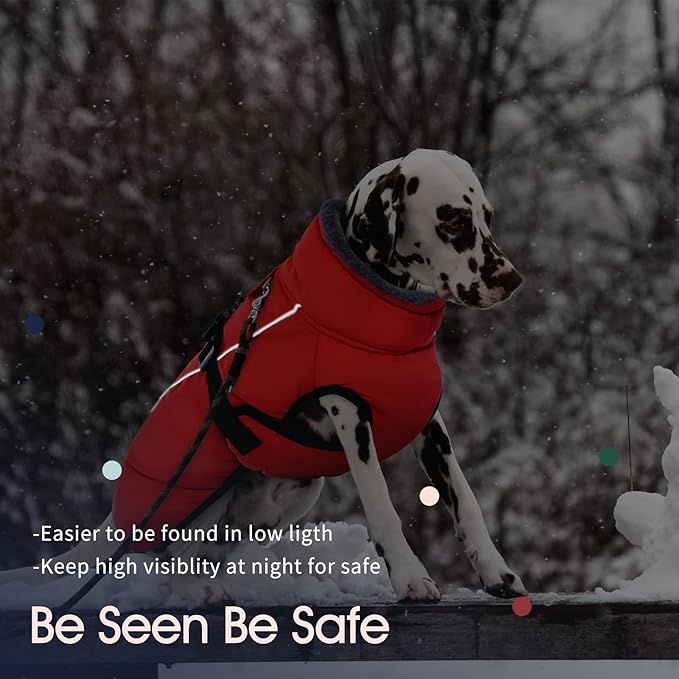 IECOii Warm Dog Coat - Adjustable Jacket with Reflective Fleece Turtleneck for Cold Weather, Soft Winter Coat for Small to Extra Large Dogs