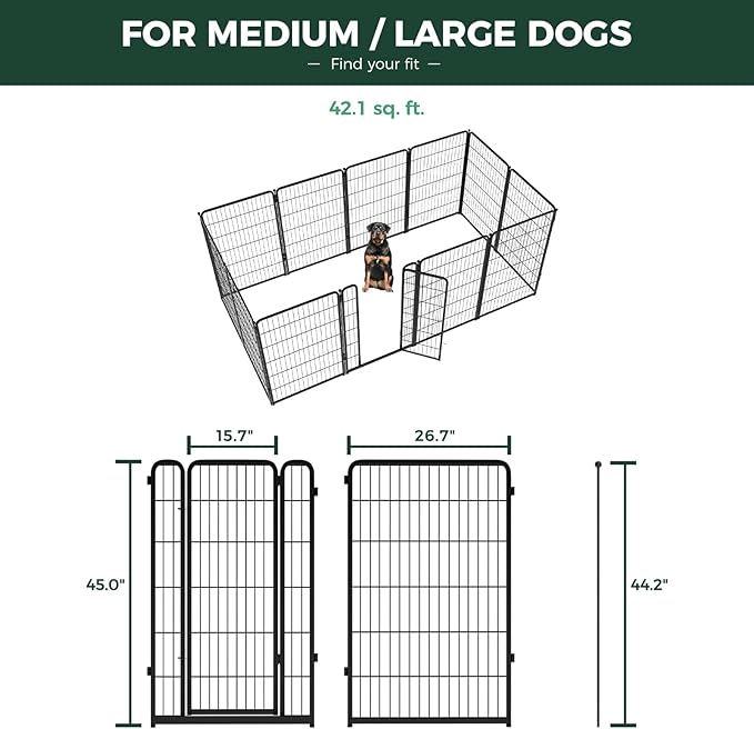 FXW Homeplus Unleashed Indoor Dog Playpen - Stress-Free and Safe Play, Heavy Duty 45 Inch 12 Panels Dog Pen for Large Dogs, Black│Patented
