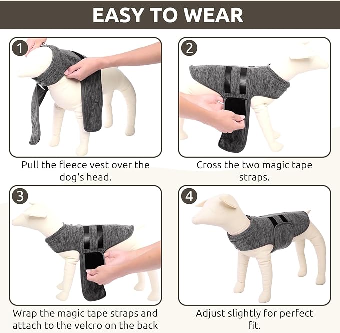 Queenmore Small Dog Sweaters, Soft Fleece Vest Pullover Dog Jacket with Leash Hole, Warm Winter Dogs Clothes Cold Weather Doggy Dachshund Sweater for Small Dogs Cats Boy or Girl (Cationic Gray, XS)