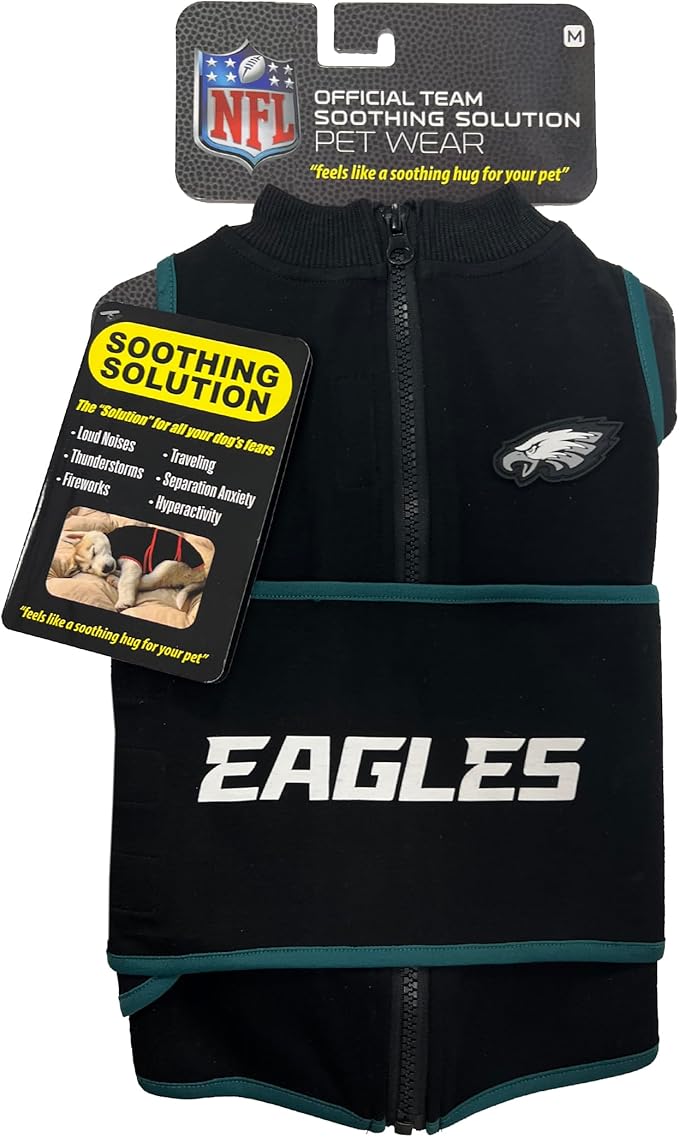 NFL Philadelphia Eagles Dog Anxiety Shirt Calming Soothing Solution Vest for Dogs/Cats with Anxiety, Fears, Fireworks, Loud Noises, Dark, Lonely Keeps Dogs Calm Feeling Safe, Relaxing Jacket, Large