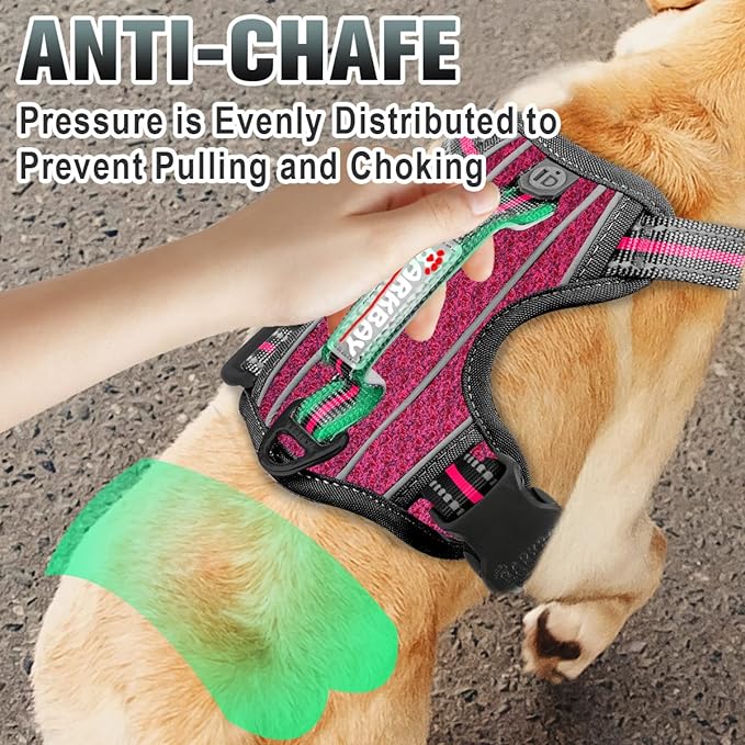 BARKBAY No Pull Dog Harness Large Reflective Dog Harness with Front Clip and Easy Control Handle for Walking Training Running with ID tag Pocket(Pink/Black,M)