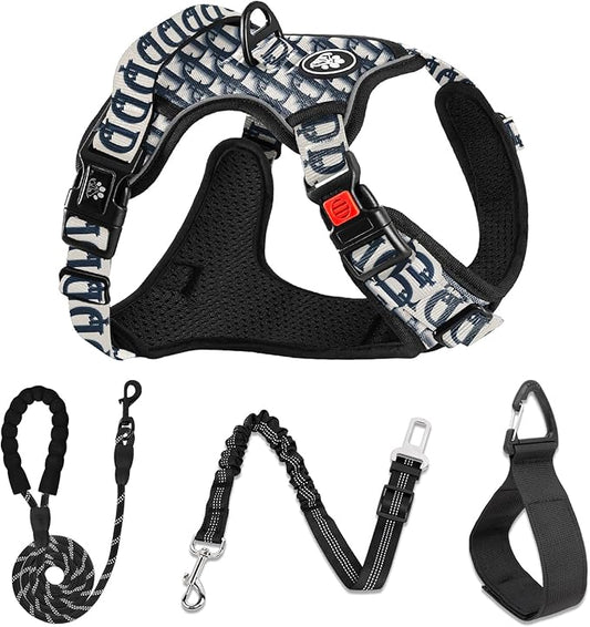 NESTROAD No Pull Dog Harness,Adjustable Oxford Dog Vest Harness with Leash,Reflective No-Choke Pet Harness with Easy Control Soft Handle for Small Dogs(Small,Vintage Blue)