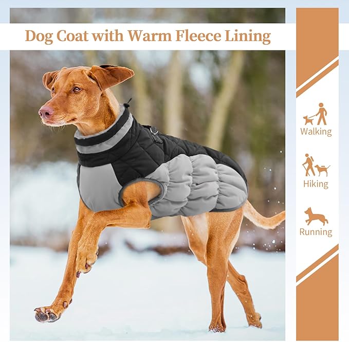 Winter Dog Coat,Large Dog Jacket,Waterproof Pet Jacket with Back Zipper,Pet Coat with Harness Built in,Warm Dogs Coat with Fleece Lined,Snow Jacket Clothes French Bulldog Shiba Inu,Black,L