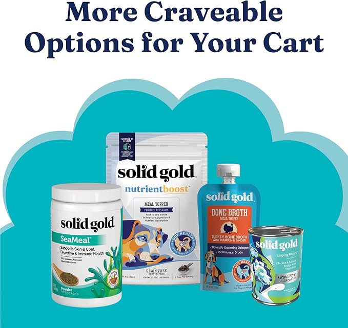 Solid Gold Dry Dog Food for Adult & Senior Dogs - with Whole Grains, Oatmeal, Pearled Barley, & Fish - Potato Free, High Fiber Adult Dog Food Dry Kibble for Sensitive Stomach & Immune Support – 4LB