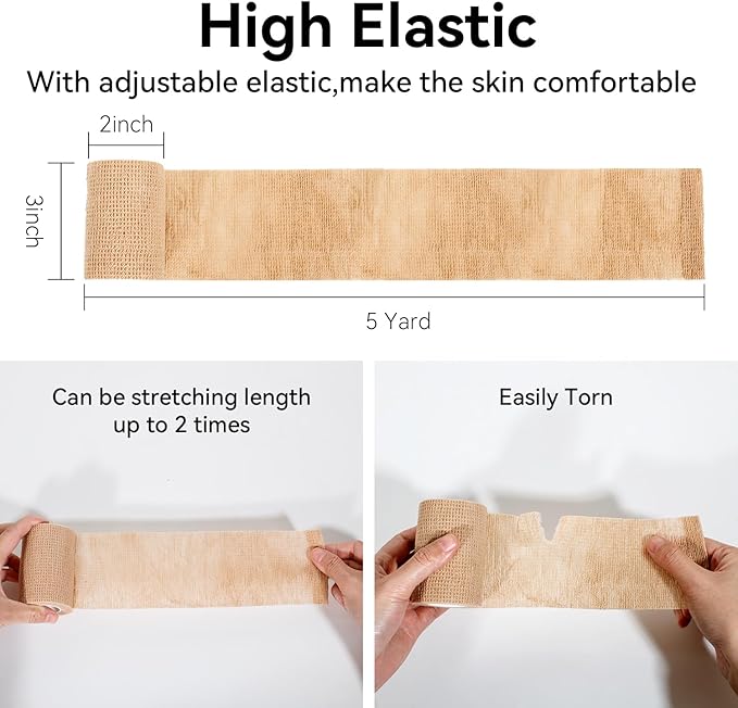Self Adhesive Bandage Wrap,Bandage Tape,Medical Tape,Vet Tape,Athletic Tape Gauze,for First Aid,Sports, Wrist, Ankle (Skin Color, 3inch*16rolls)