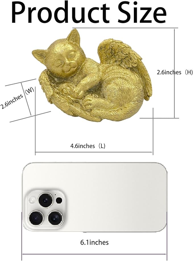Small Cat Memorial Stone Commemorates Our Lost Fur Baby,Peaceful Sleeping Angel Statue for Garden,Indoor,Pet Grave Markers,and Loss of Cat Sympathy Gift (Gold, Small)