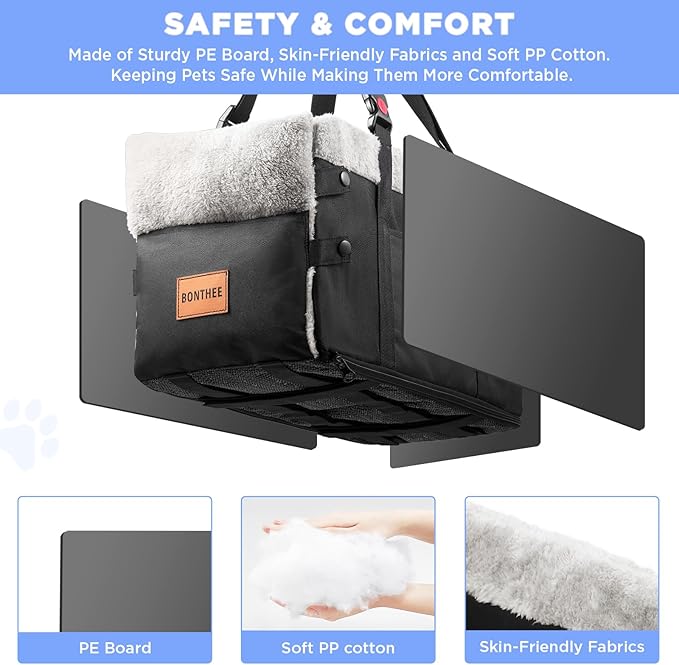 Center Console Dog Car Seat for Small Dogs,Washable Foldable Console Booster Seat for Puppy Car Seat with Safe Protection Hooks Adjustable Straps and Storage Pocket Pet Up to15lbs