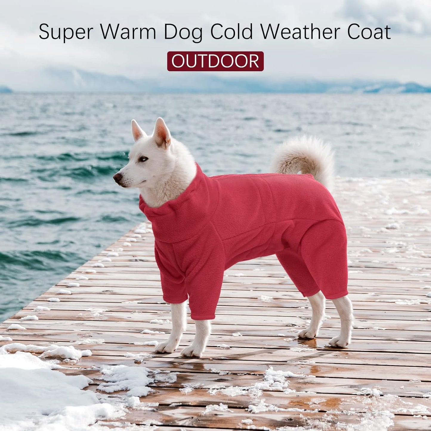ROZKITCH Dog Winter Coat Soft Fleece Pullover Pajamas, Pet Windproof Warm Cold Weather Jacket Vest Cozy Jumpsuit Apparel Outfit Clothes for Small Medium Large Dog Walking Hiking Sleep Red XL