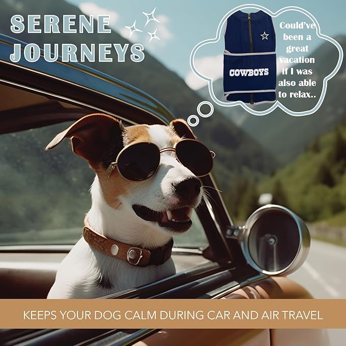 NFL Dallas Cowboys Dog Anxiety Shirt Calming Soothing Solution Vest, for Dogs & Cats with Anxiety, Fears, Fireworks, Loud Noises, Dark, Lonely Keeps Dogs Calm & Feeling Safe, Relaxing Jacket, Medium