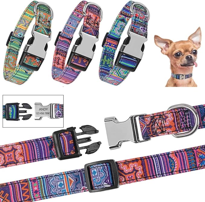 Personalized Dog Collars - Floral Custom Dog Collar with Engraved ID Name and Phone Number - Customized Dog Collars for Puppy Small Medium Large X-Large Boy Girl Dogs (Pack of 1)