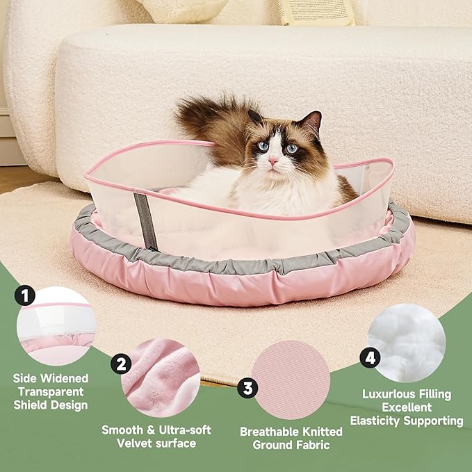 Cat Bed Kitten Bed, Round Donut Pet Bed Gift for Cats, Puppy, Small Dog, Calming Fluffy Cat Couch Sofa with Hard Protective Shieldfor Indoor Outdoor (Pink，18 Inches)
