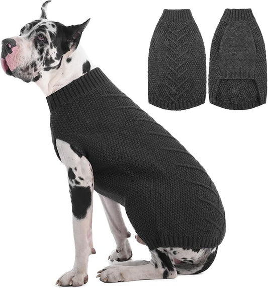 IECOii Great Dane Sweater,5XL Dog Sweater for Extra Large Dogs Breed,XXXXXL Dog Sweaters Christmas Outfit,Thick Warm Dog Winter Sweater for Male Female Dogs,Fall Pullover Big Dog Sweater,DarkGrey-5XL