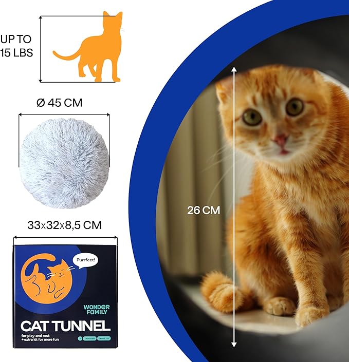 Cat Donut Tunnel Bed - Cat Tunnels for Indoor Cats - XL Plush Circle Hideaway with Cat Toys, 3-in-1 Foldable Playground & Cozy Cave Bed, Gift-Ready House Under Christmas Tree for Ferret, Rabbit, Kitty