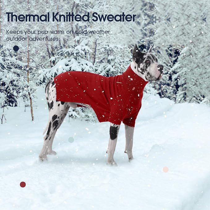 IECOii Great Dane Sweater,5XL Extra Large Sweater for Giant Breed Dogs in Winter,Turtleneck Cold Weather Knit Clothes,Machine Washable,Elastic Pullover for Saint Bernard,Mastiff (Red,XXXXXL)