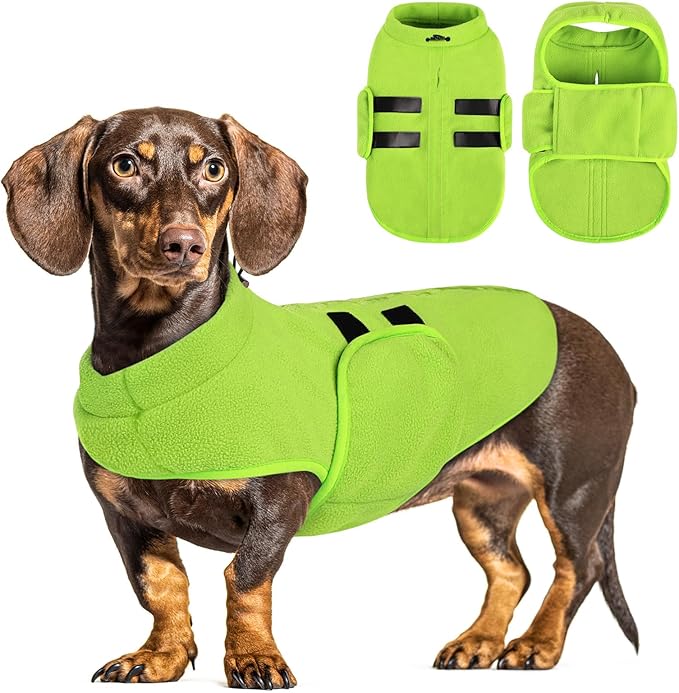 Queenmore Large Dog Sweater, Soft Fleece Vest Pullover Jacket With Leash Hole, Warm Winter Clothes for Cold Weather, Dachshund Sweater for Large Dogs Cats Boy or Girl (Green, L)