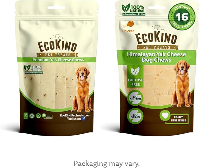 EcoKind Premium Gold Yak Cheese Himalayan Dog Chews, Healthy Dog Treats for Small Dogs, All Natural, High Protein Dog Chew, Chicken, Small - 16 Chews
