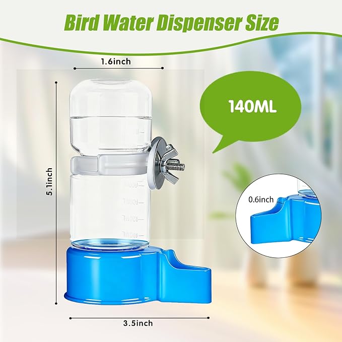 BWOGUE Automatic Bird Water Dispenser, 4.73 Fl Oz Parakeet Water Dispenser for Cage No Mess Suspended Bird Water Feeder for Cockatiel Budgie Conure Lovebirds