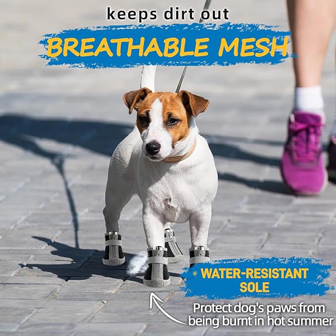 Dog Shoes for Small Dogs, Breathable Dog Boots Paw Protector for Hot Pavement Winter Snow, Dog Booties with Reflective Strips Rugged Anti-Slip Sole for Hardwood Floors Walking Black Size 2