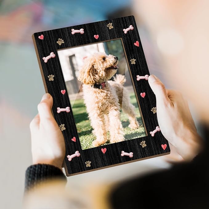 Dog Picture Frame Dog Paw Print Photo Frame, Gifts for Pet Owner Pet Lover, Wooden Picture Frame with Stand, 4"x6" Photo Frame for Tabletop Display, Home Office Desk Decor Shelf Display/XK62