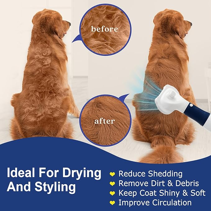 3-in-1 Pet Hair Dryer & Slicker Brush for Dogs & Cats – Portable, Quiet, Adjustable Temp, Overheat Protection Dog Hair Dryer