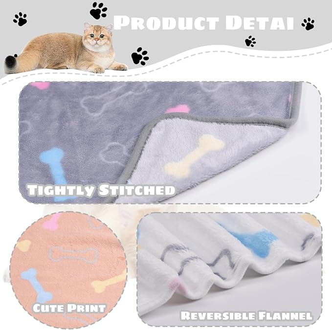 SORKUT 1 Pack 6 Dog Blankets Cat Soft Fluffy Fleece Pet Blanket Puppy Blanket Warm Paw Print Design Puppy Kitten Doggy,Large(40"x30")