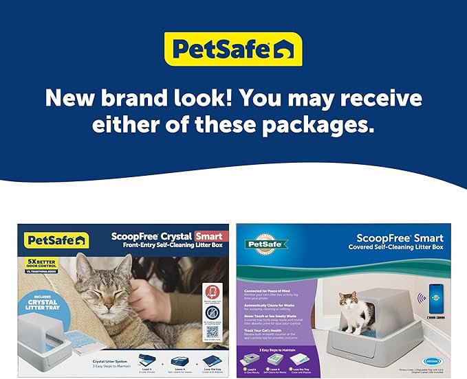 PetSafe ScoopFree Crystal Smart Self-Cleaning Automatic Litter Box - Uncovered Motion-Sensing Cat Box with Integrated Health Counter & App - Includes 1 Disposable Crystal Litter Tray